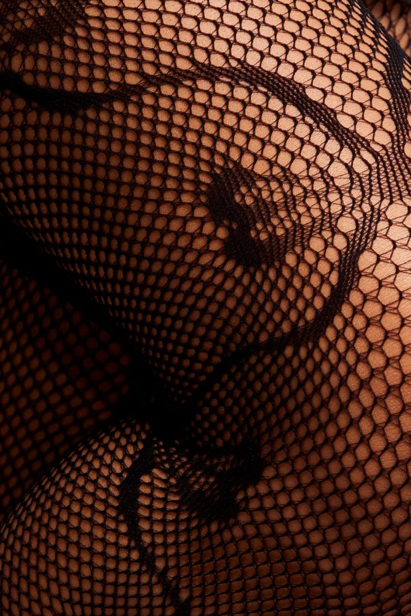 Black Bow Pattern Fishnet Tights