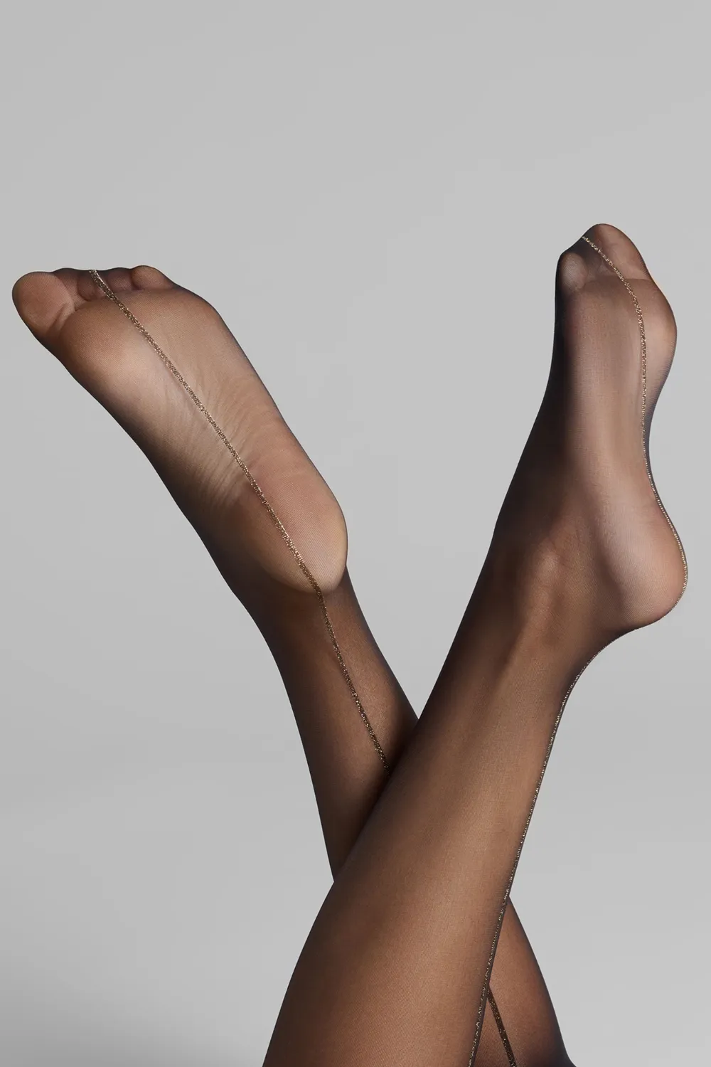 Black Cut & Curled Gold Lurex Seam Stockings 20 Denier