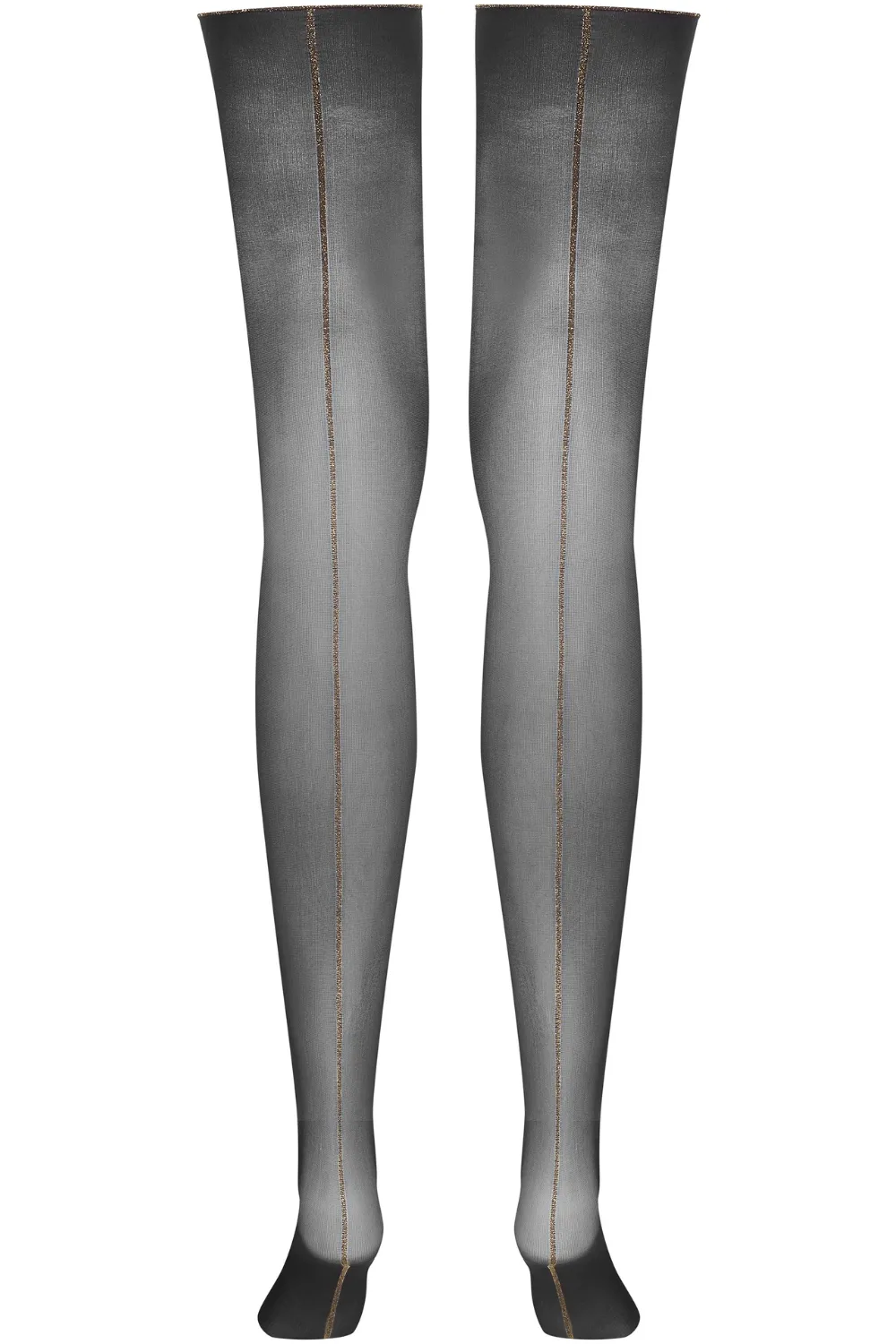 Black Cut & Curled Gold Lurex Seam Stockings 20 Denier