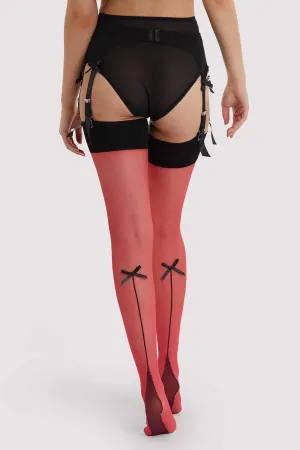 Bow Back Seamed Stockings Red AUS 8 - 22