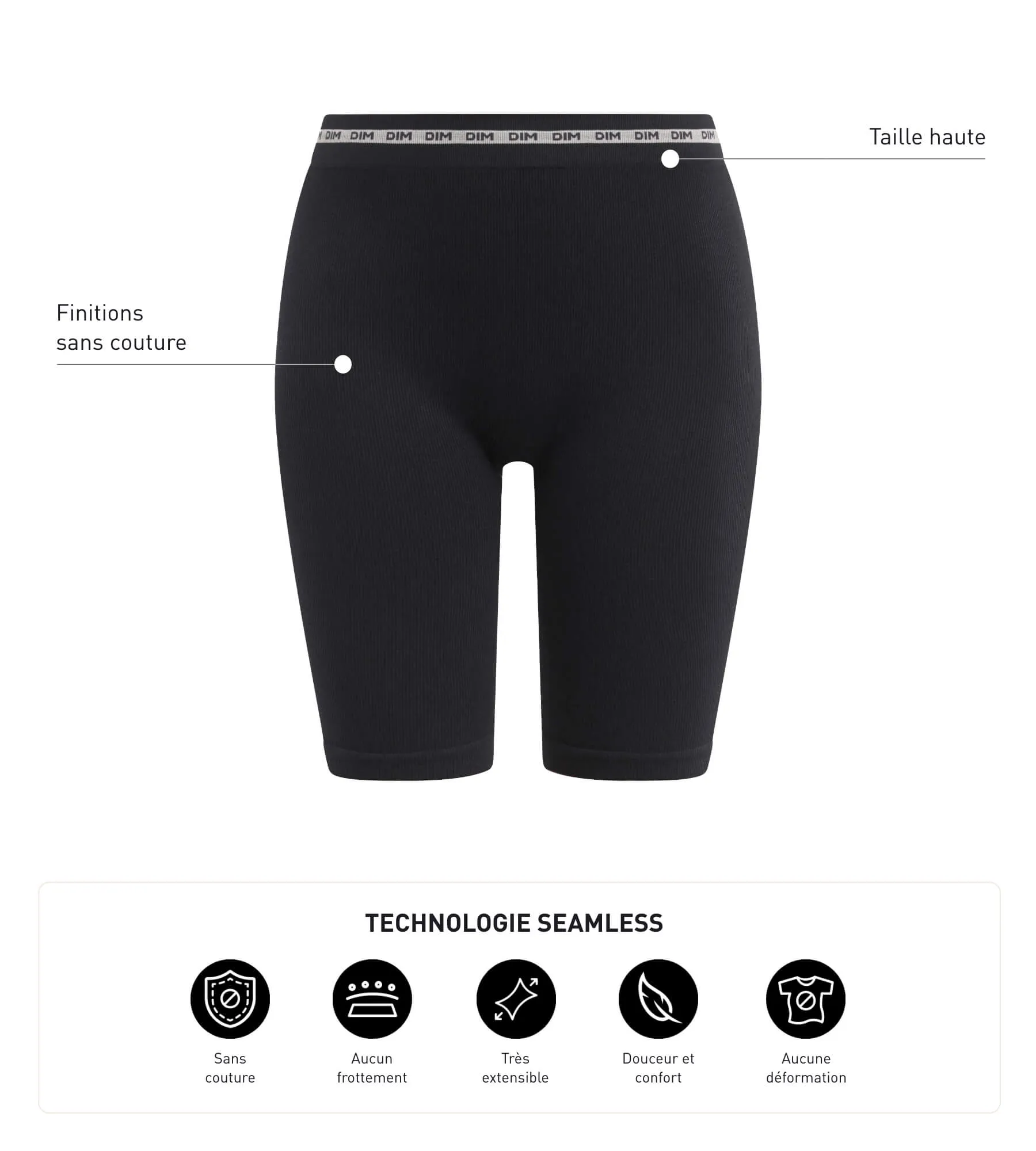 Cycliste femme en modal polyamide côtelée Noir Dim Icons Seamless