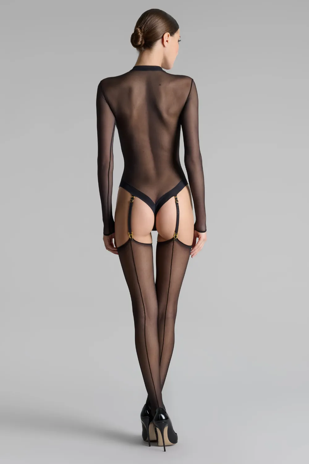 Double Seam Cut & Curled Stockings Black