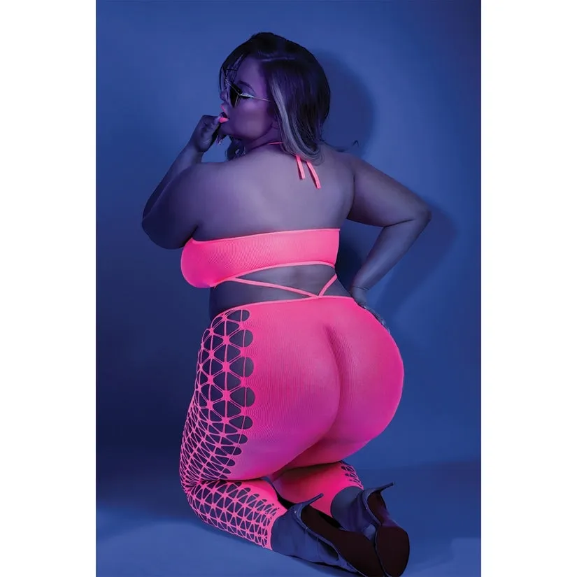 Fantasy Lingerie Glow Own The Night Bodystocking-Neon Pink Queen-Boxed