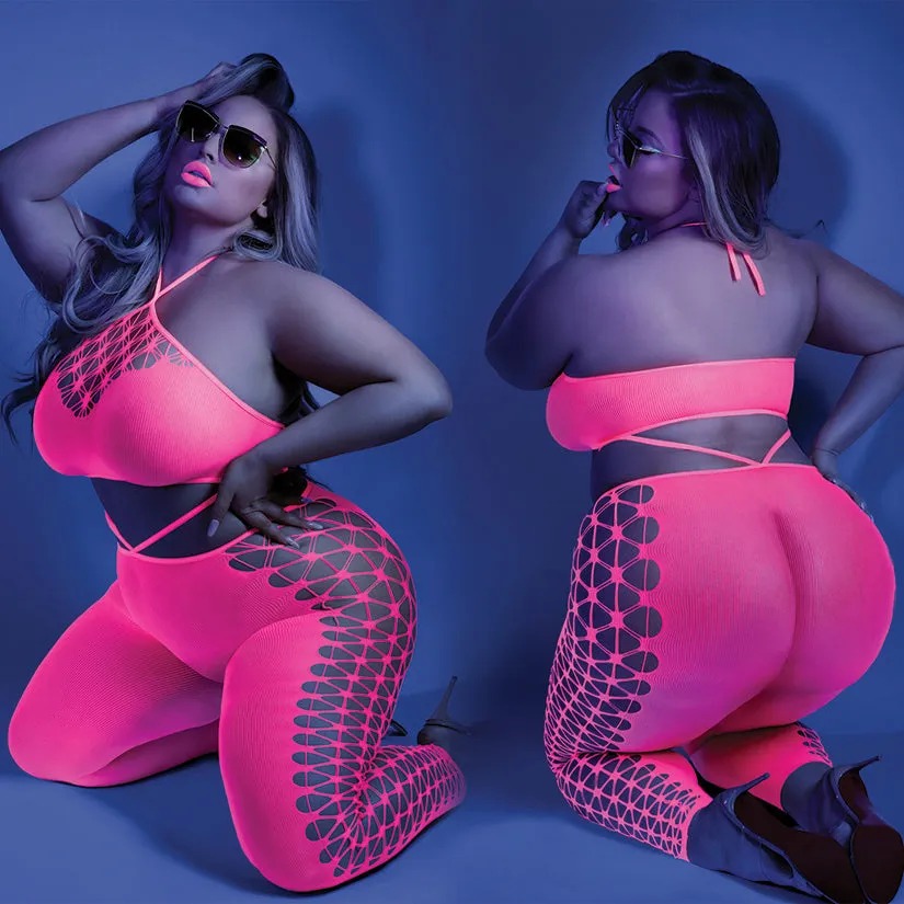 Fantasy Lingerie Glow Own The Night Bodystocking-Neon Pink Queen-Boxed