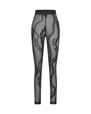 Flocked Chain-Print Mesh Leggings
