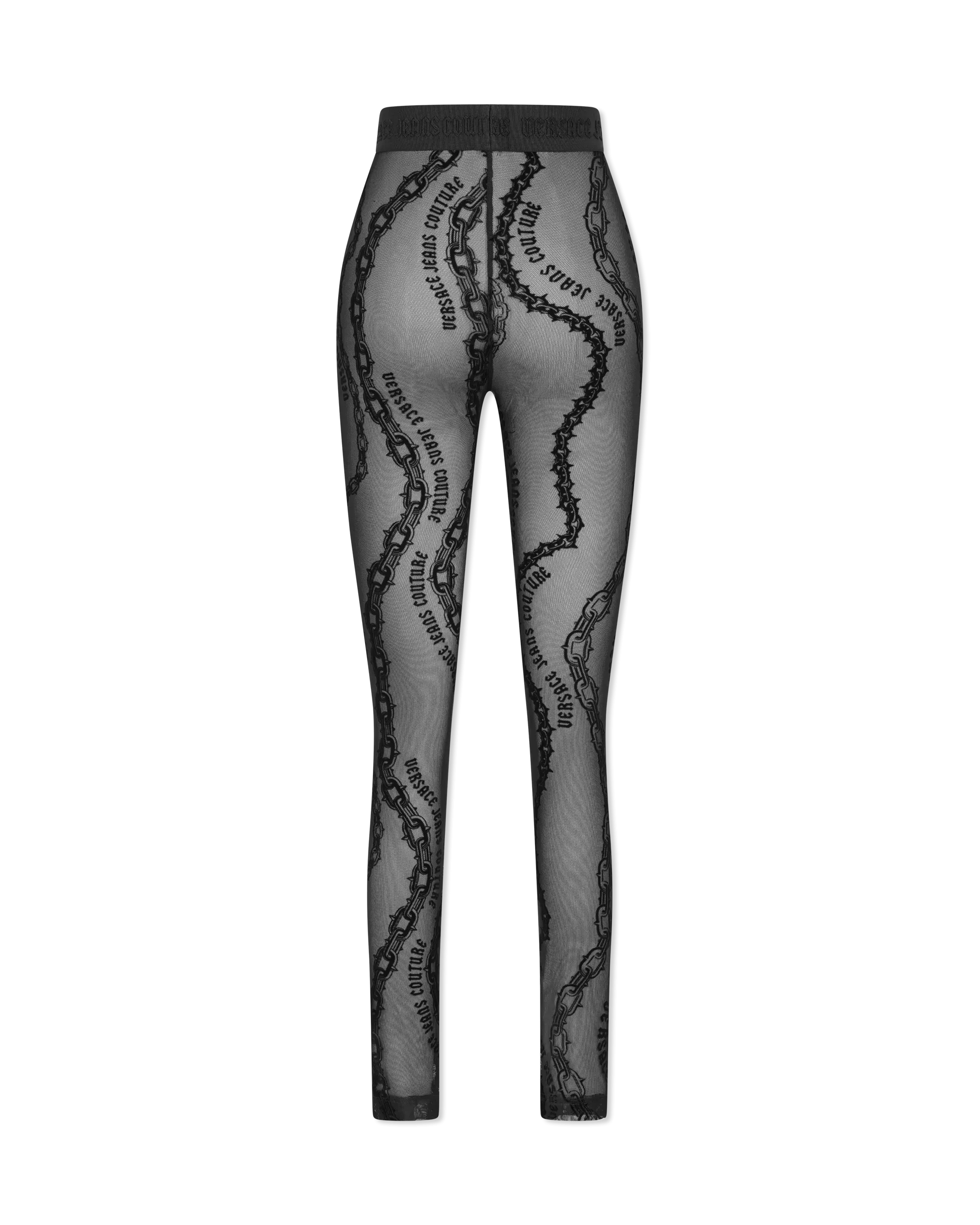 Flocked Chain-Print Mesh Leggings