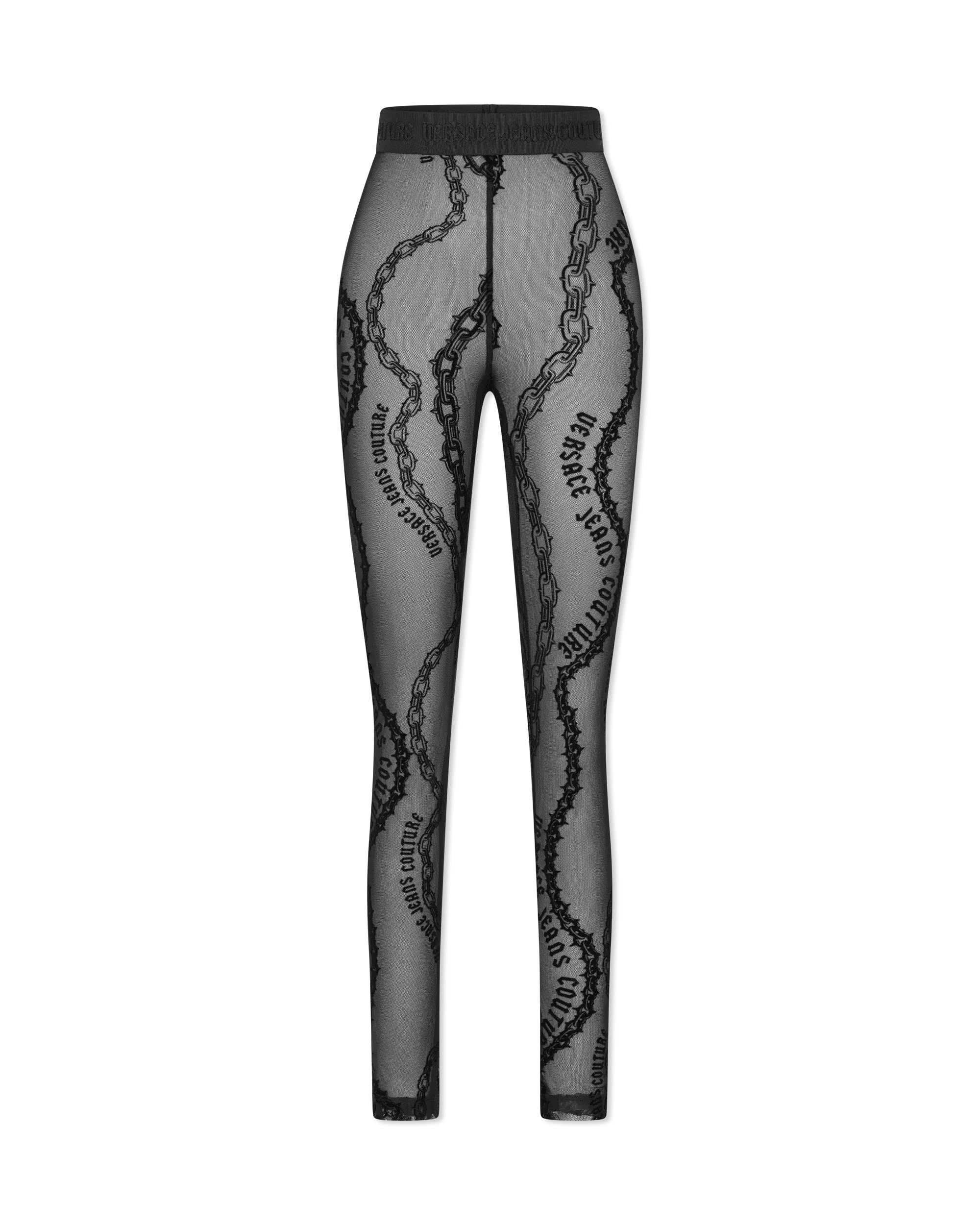 Flocked Chain-Print Mesh Leggings