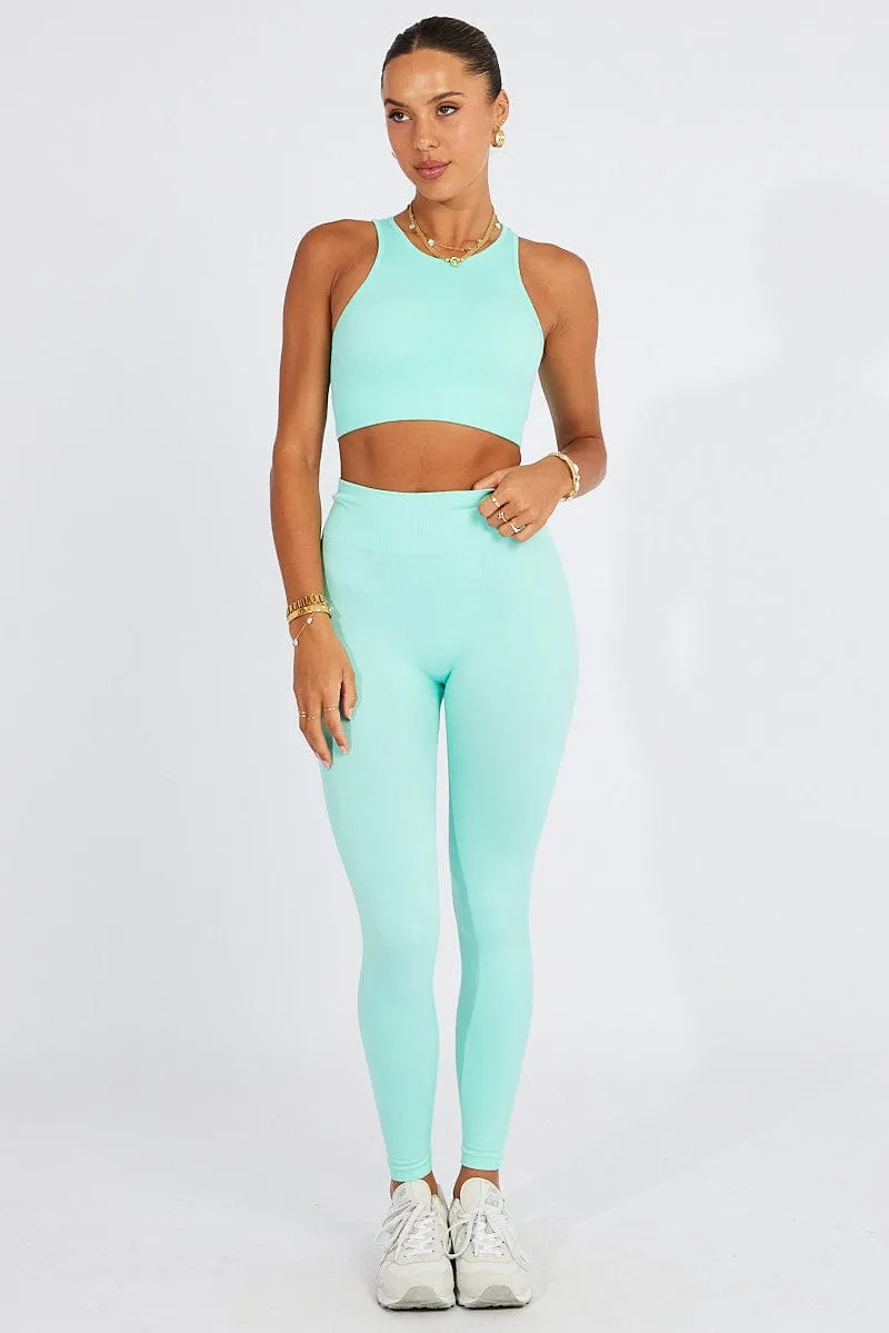 Green Seamless Top And Leggings Activewear Set