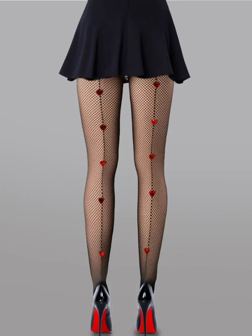 Heart Pattern Fishnet Tights
