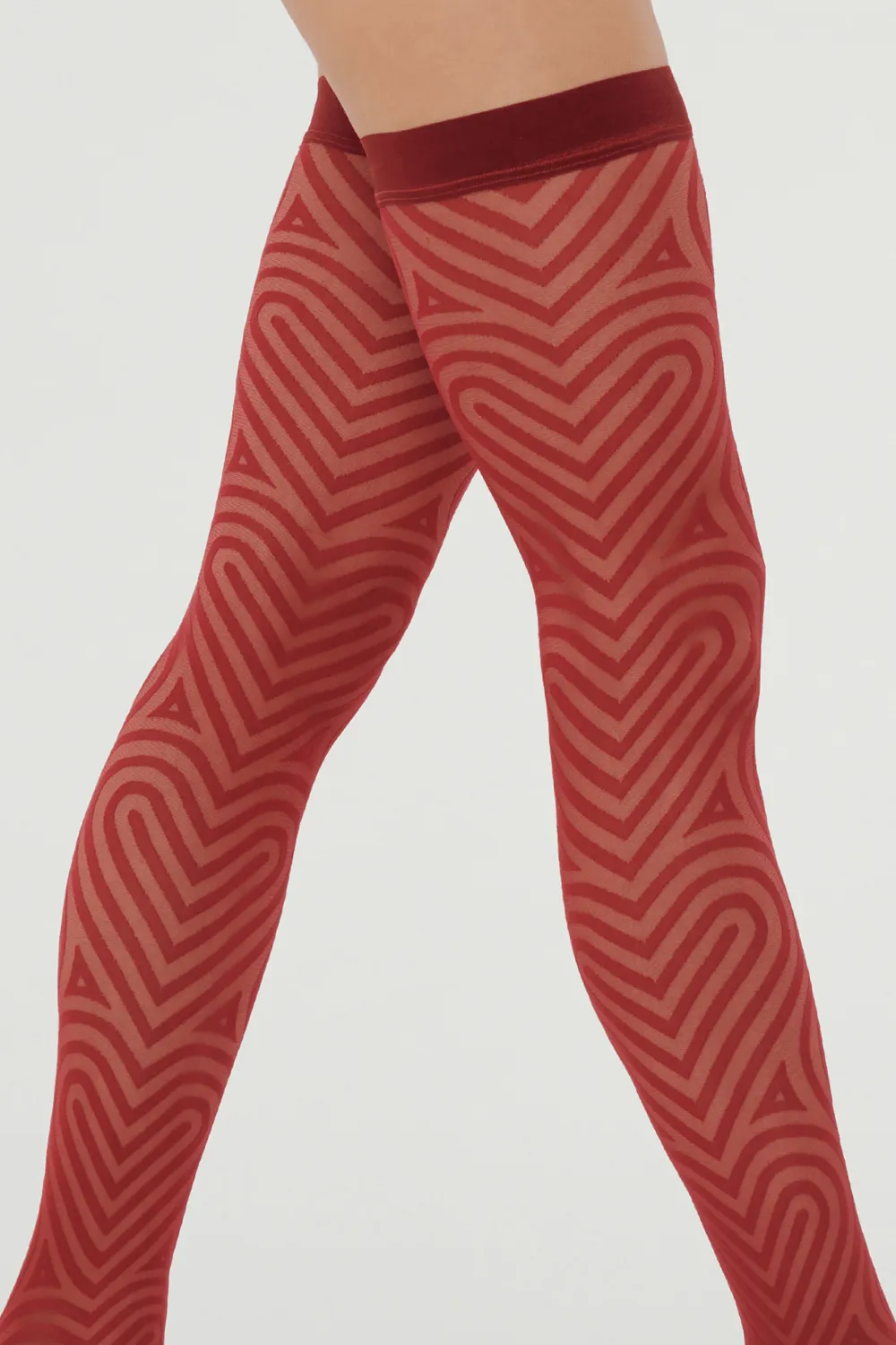 Heart Pattern Stay-Ups Soft Cherry 20 Denier