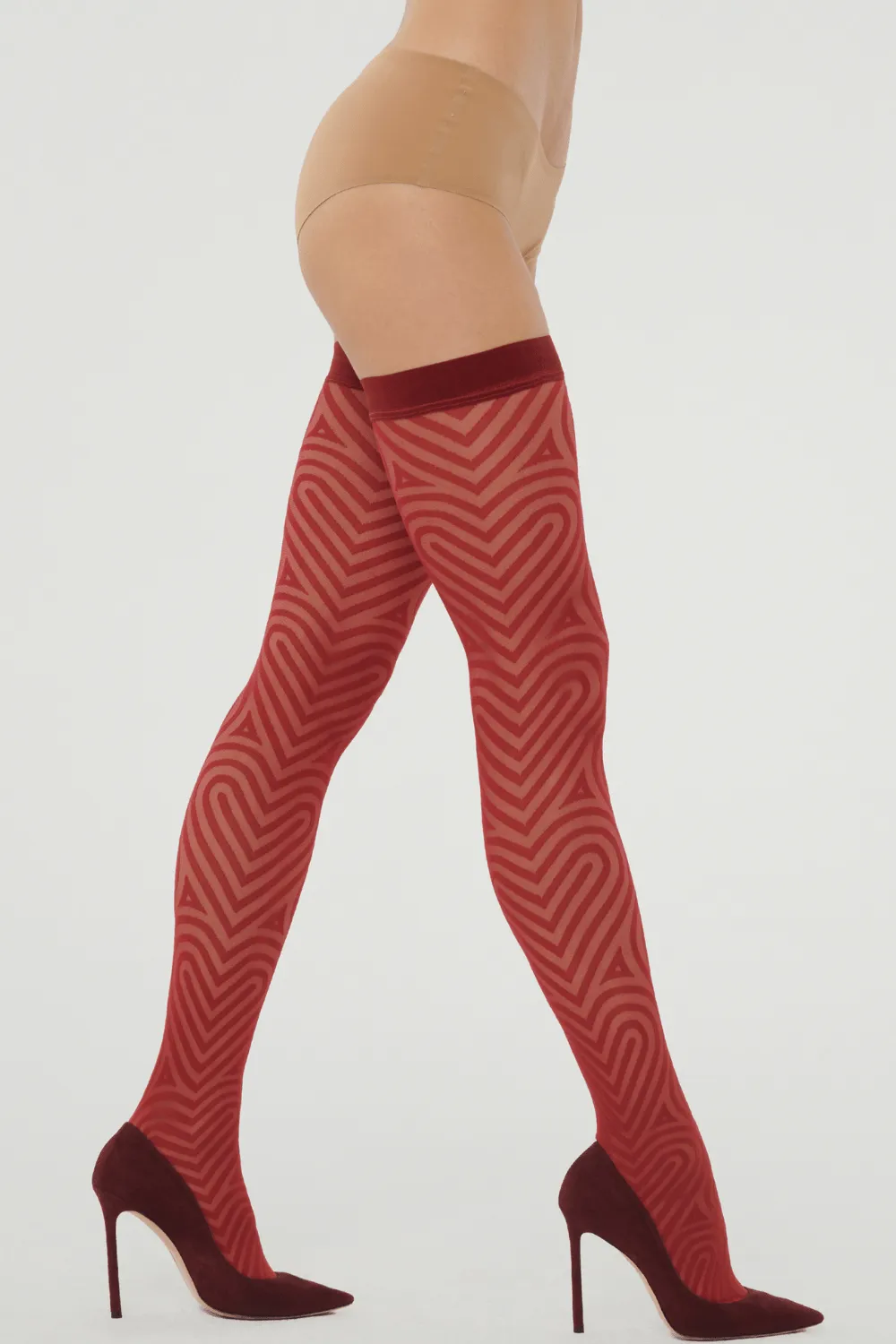Heart Pattern Stay-Ups Soft Cherry 20 Denier