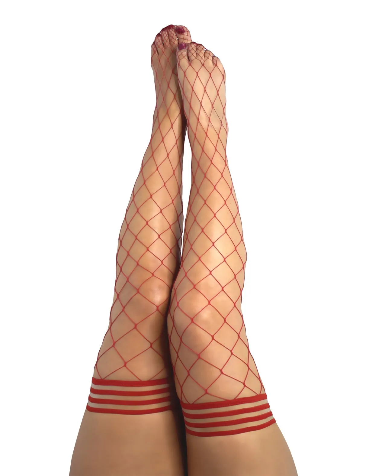 Kixies Claudia Large Net Fishnet Thigh Highs Red