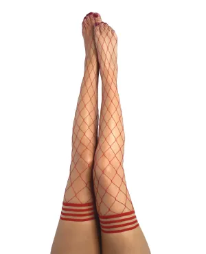 Kixies Claudia Large Net Fishnet Thigh Highs Red
