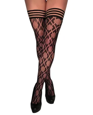 Kixies Elle Fishnet Diamond Thigh Highs Black