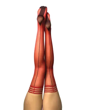 Kixies Monica Sheer Cuban Heel w/Back Seam Thigh Highs Red