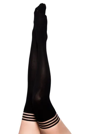 Kixies Stockings Hosiery Dana Lynn Ribbed Thigh High Black
