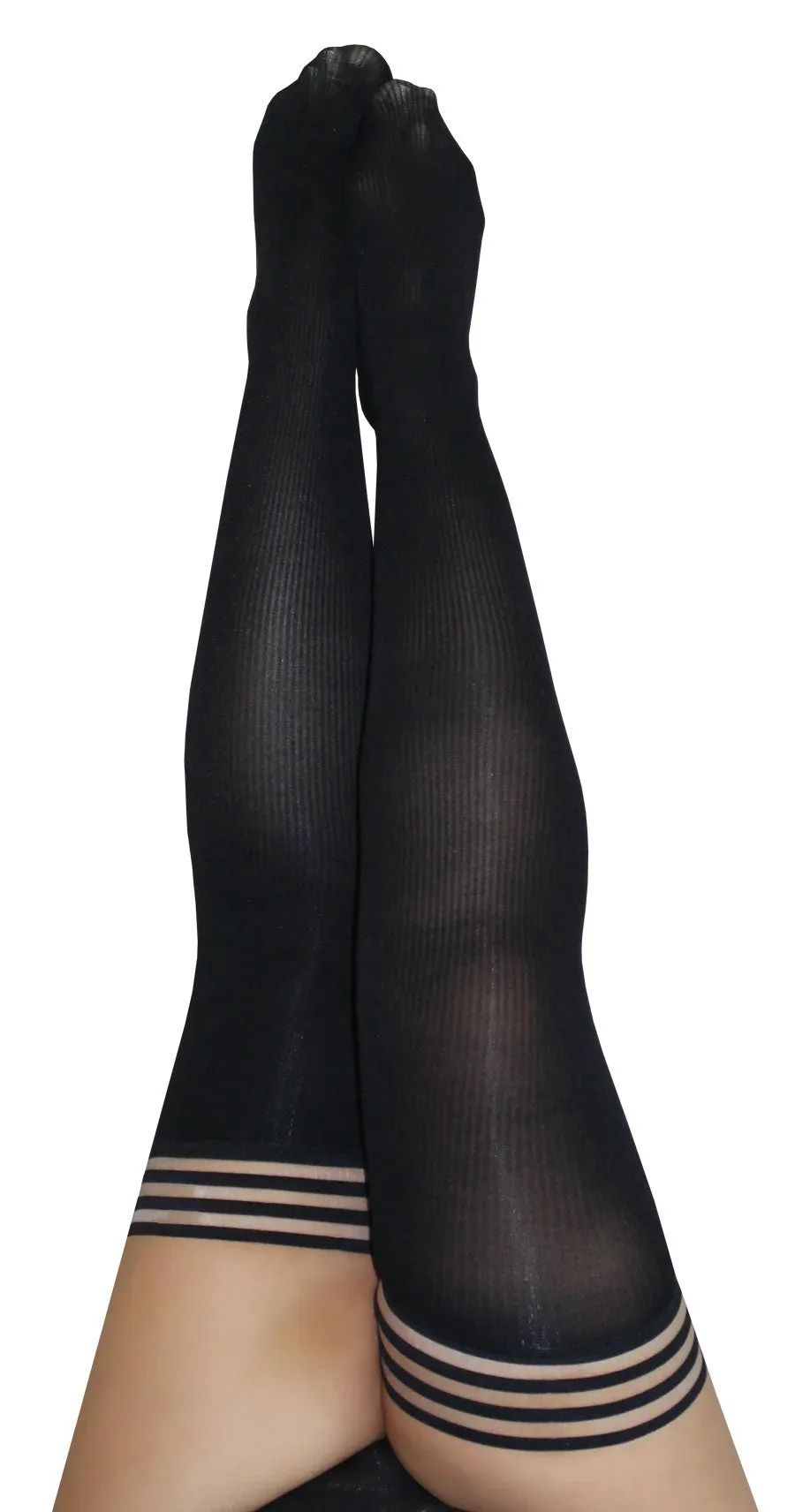 Kixies Stockings Hosiery Dana Lynn Ribbed Thigh High Black
