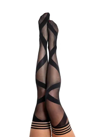 Kixies Stockings Hosiery Jackie Semi Sheer Thigh High Black