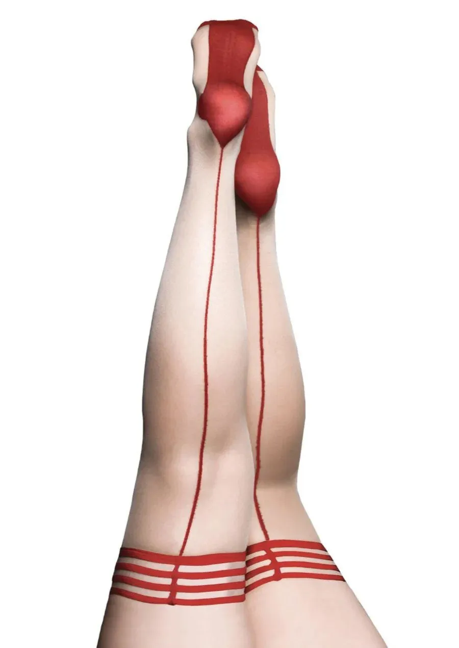 Kixies Stockings Hosiery Whitney Red Back Seam Thigh High Beige