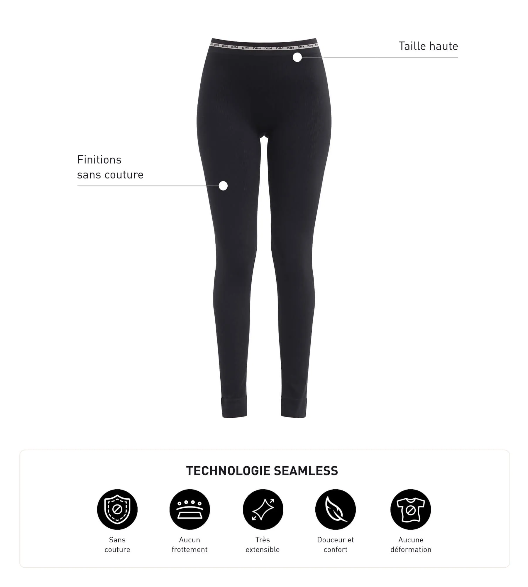Legging femme sans couture en tissu côtelé Noir Dim Icons Seamless