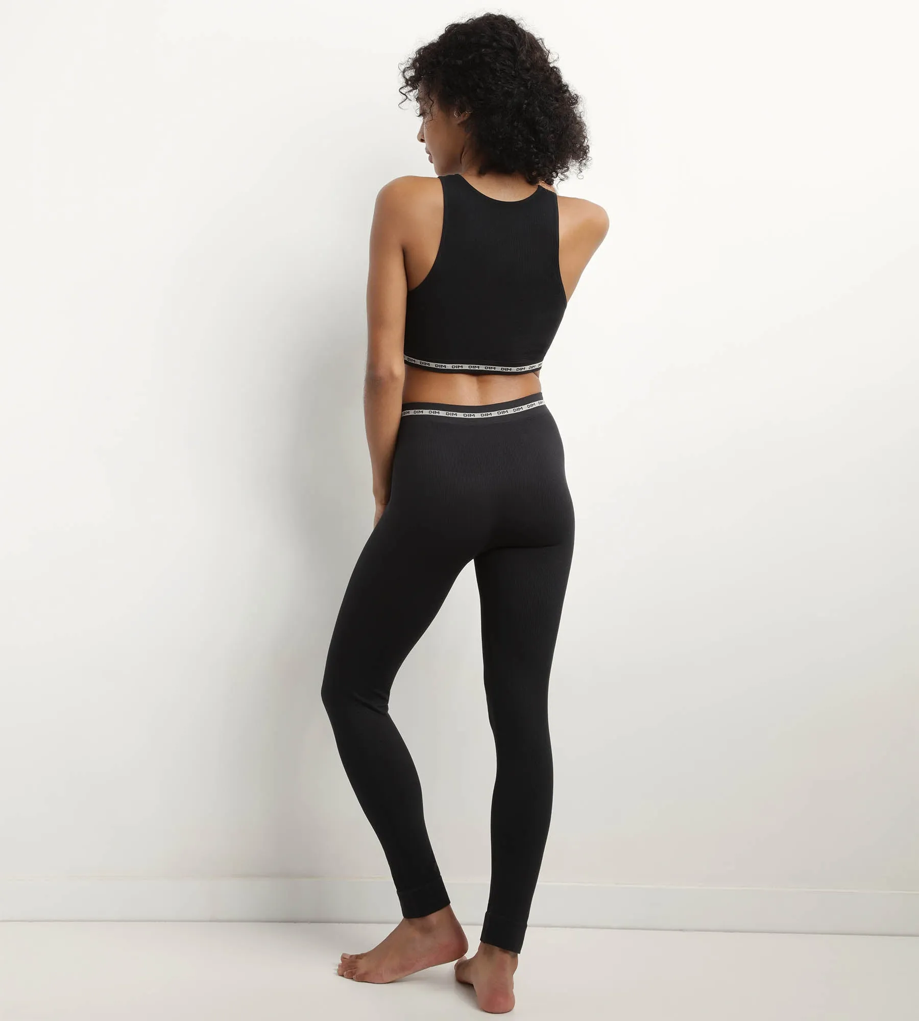 Legging femme sans couture en tissu côtelé Noir Dim Icons Seamless