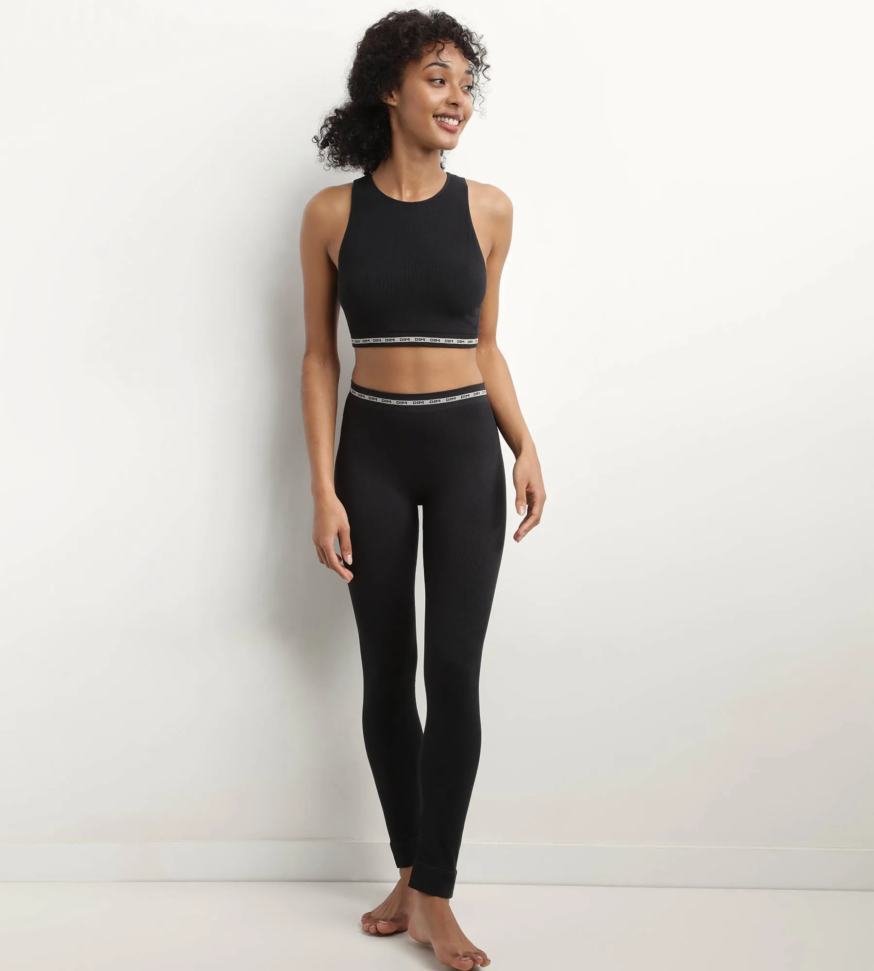 Legging femme sans couture en tissu côtelé Noir Dim Icons Seamless