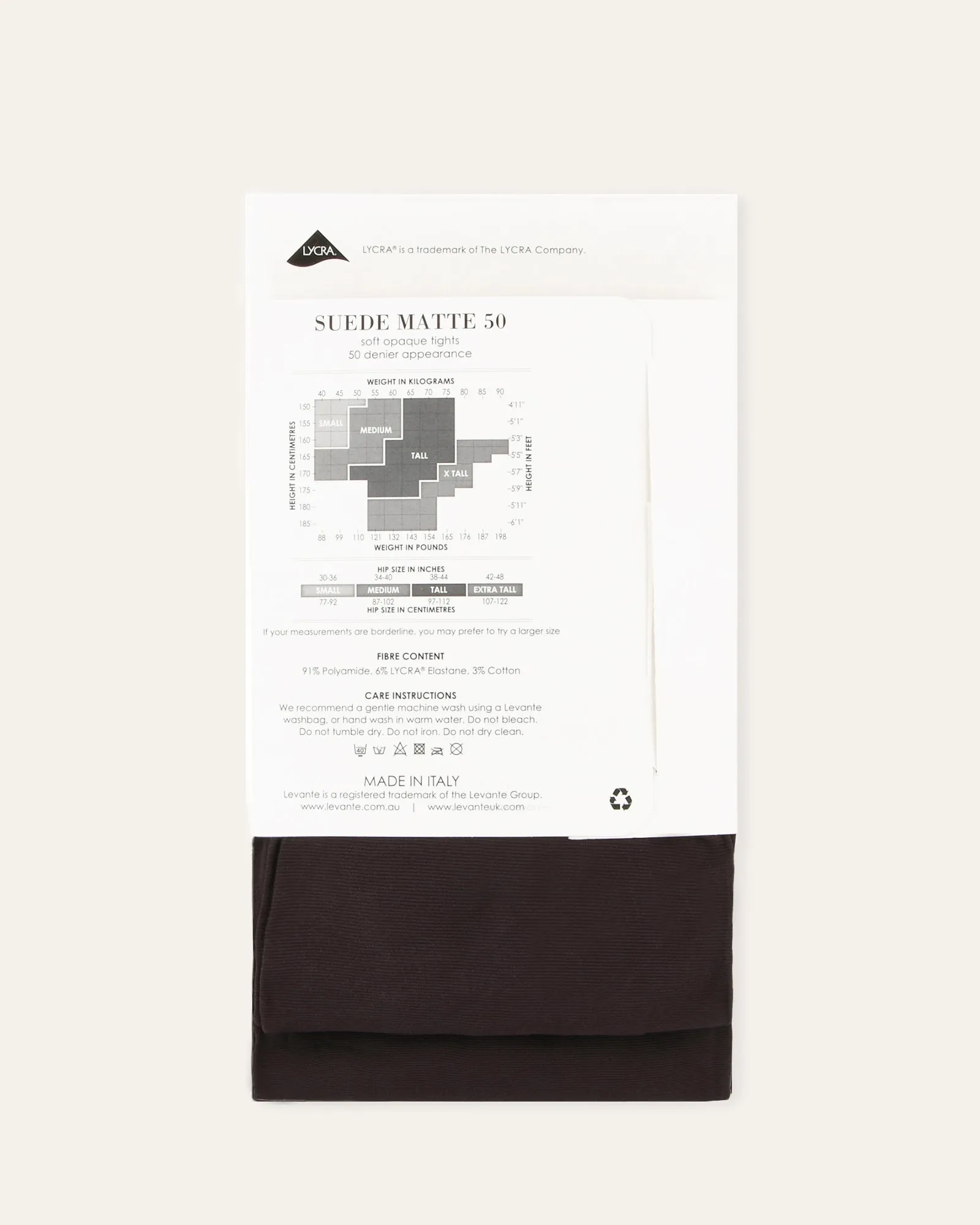 LEVANTE SUEDE MATTE 50 DENIER TIGHTS CHOCOLATE