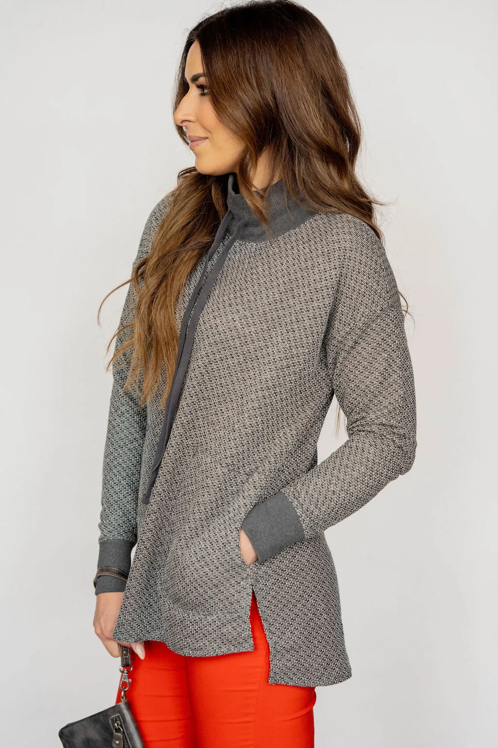 Mock Neck High Low Sweatshirt