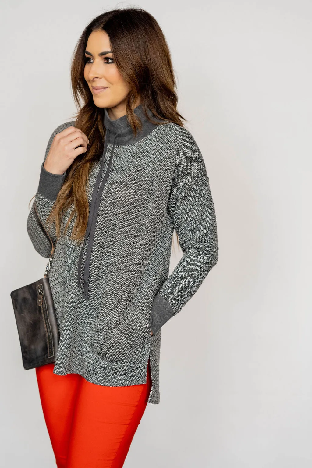 Mock Neck High Low Sweatshirt