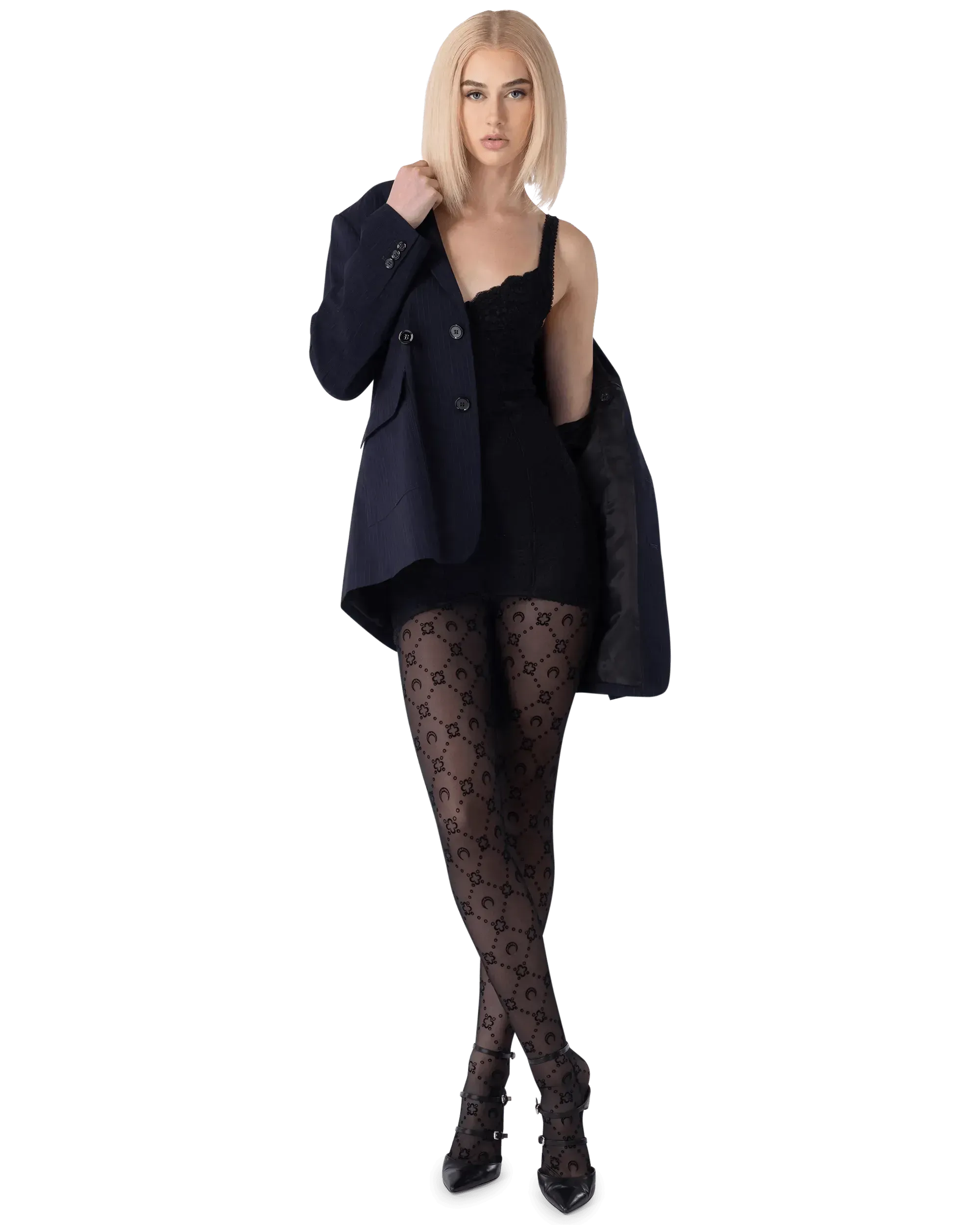 Moonogram Flocked Mesh Tights