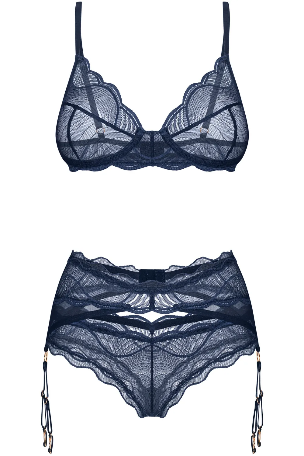 Nightly Blue Bra, Thong & Suspender
