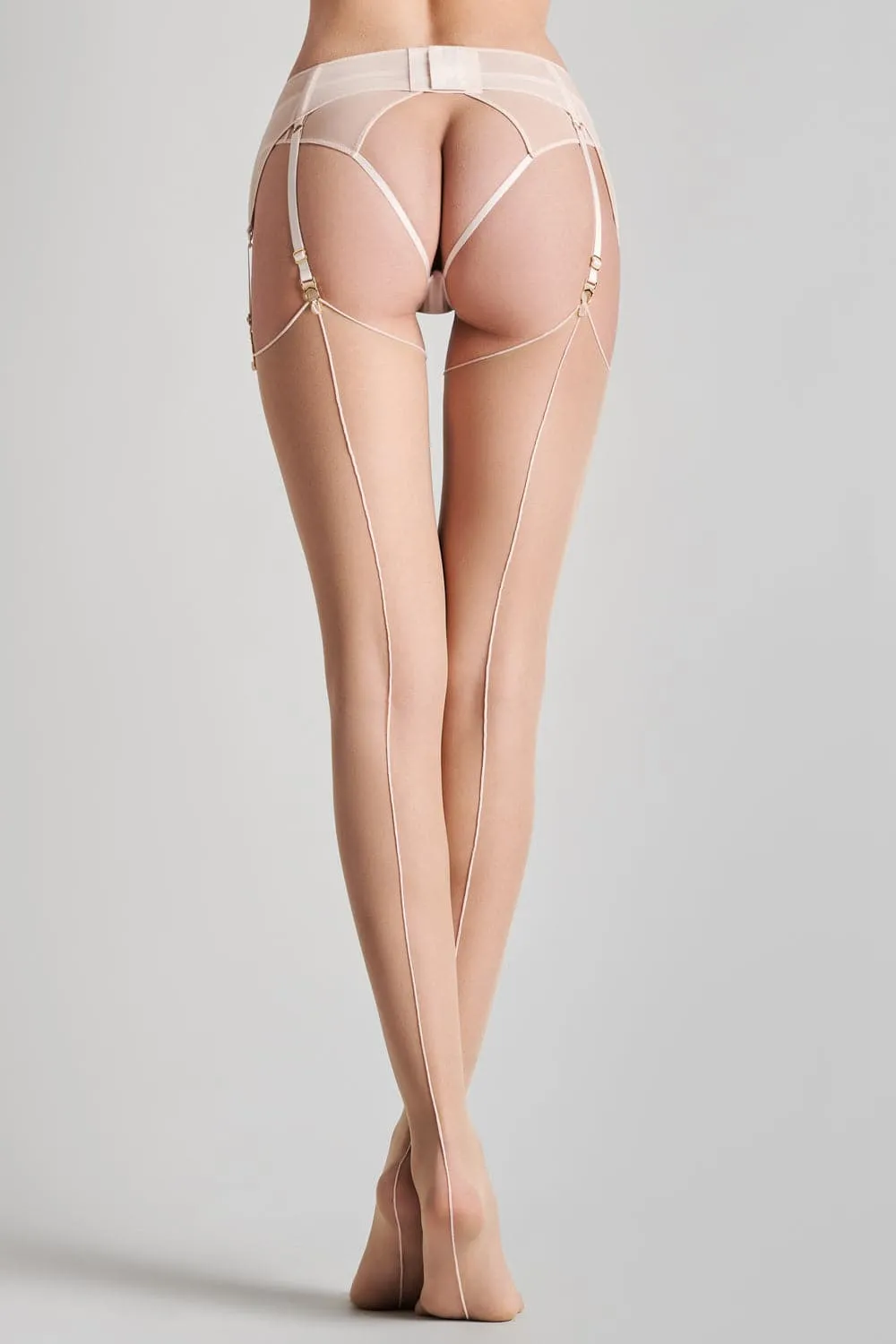 Nude Cut & Curled Pink Seam Stockings 20 Denier