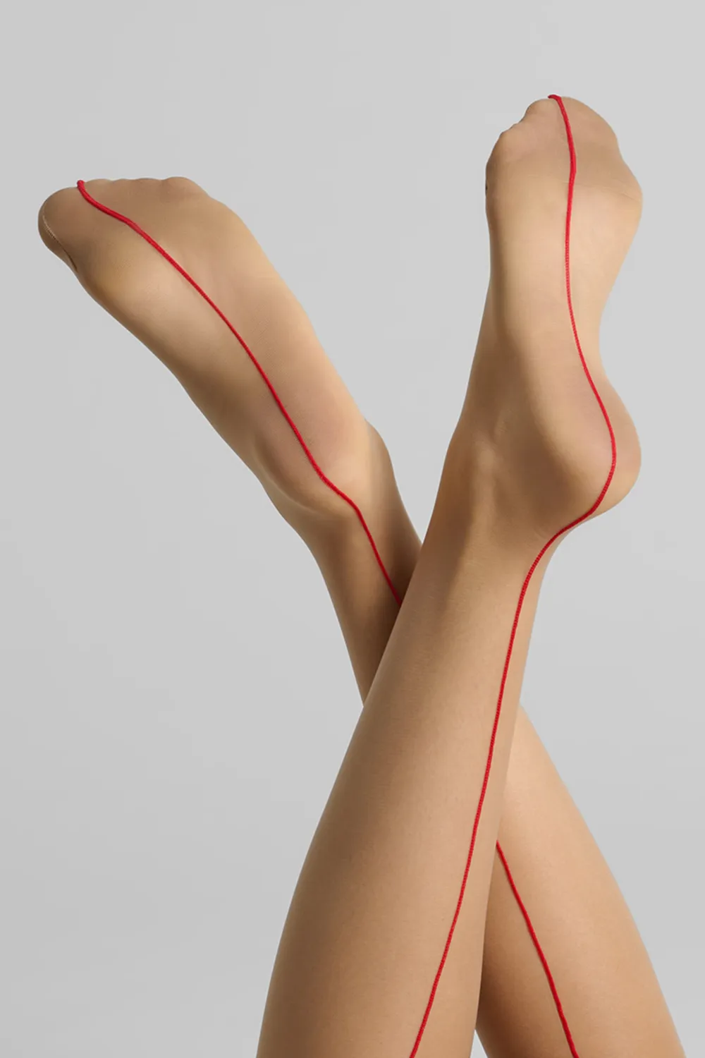 Nude Cut & Curled Red Seam Stockings 20 Denier