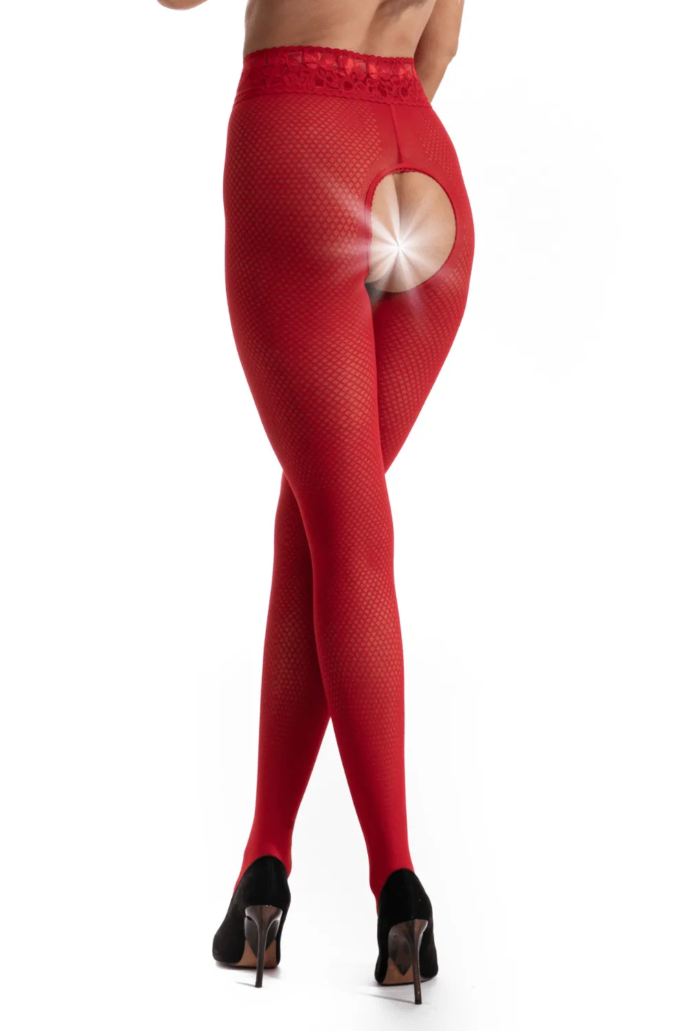 Nymph Open Crotch Tights Red 30 Denier