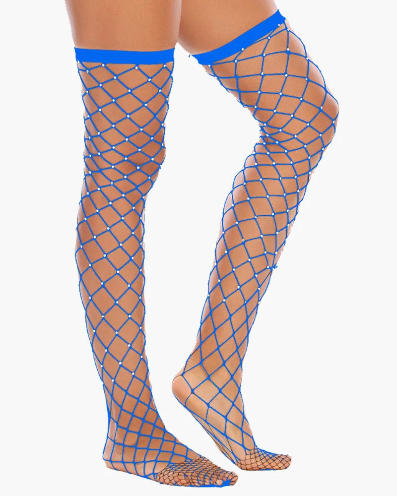 Rhinestone Fishnet Knee High Stockings