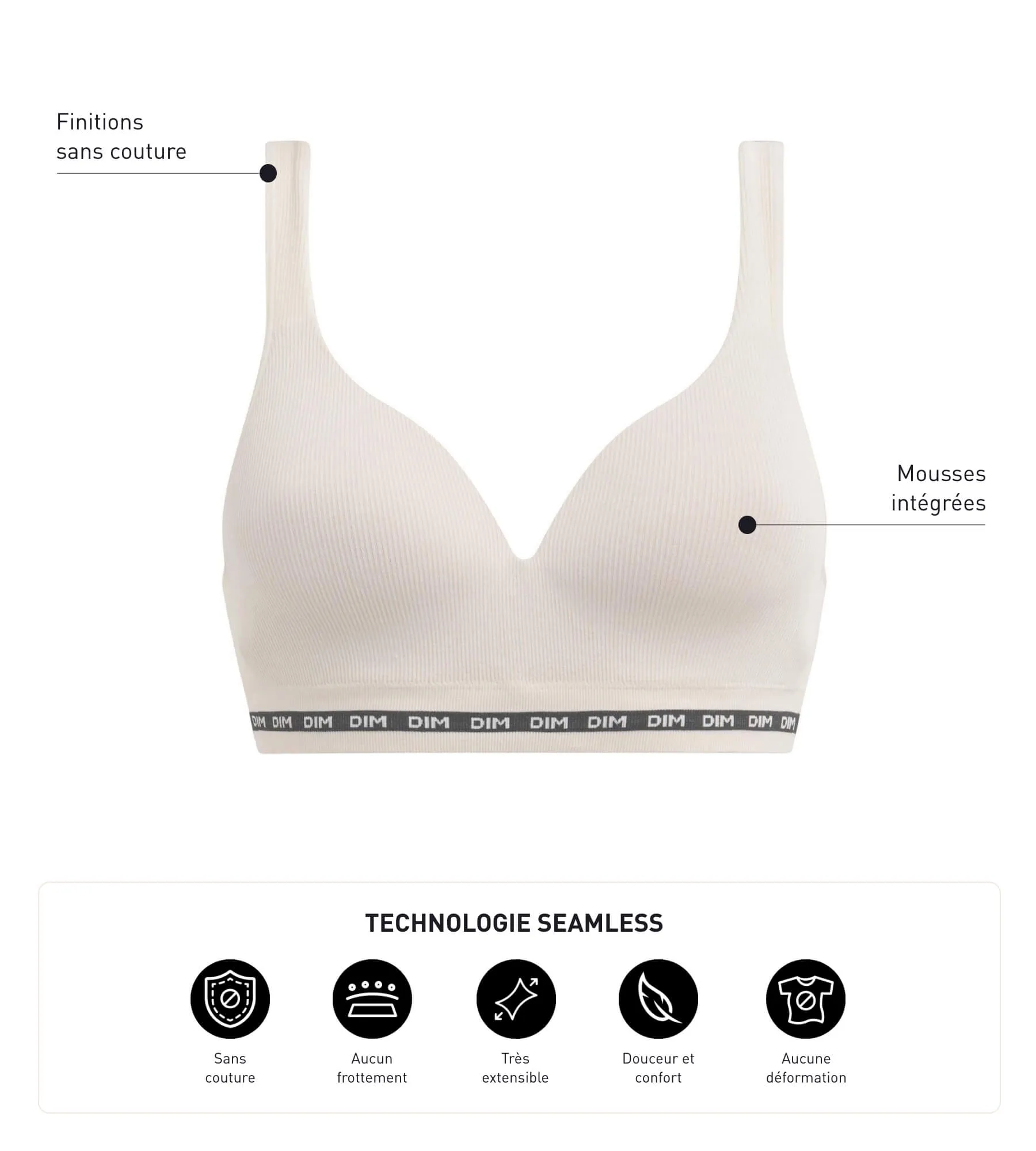 Soutien-gorge Beige côtelé sans armature ni couture Dim Icons Seamless