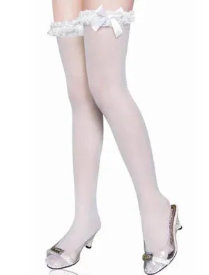 White Stockings with Ruffled Bow Tops - One Size Fits Most