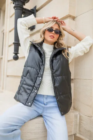 Wilder Days Black Faux Leather Puffer Vest FINAL SALE