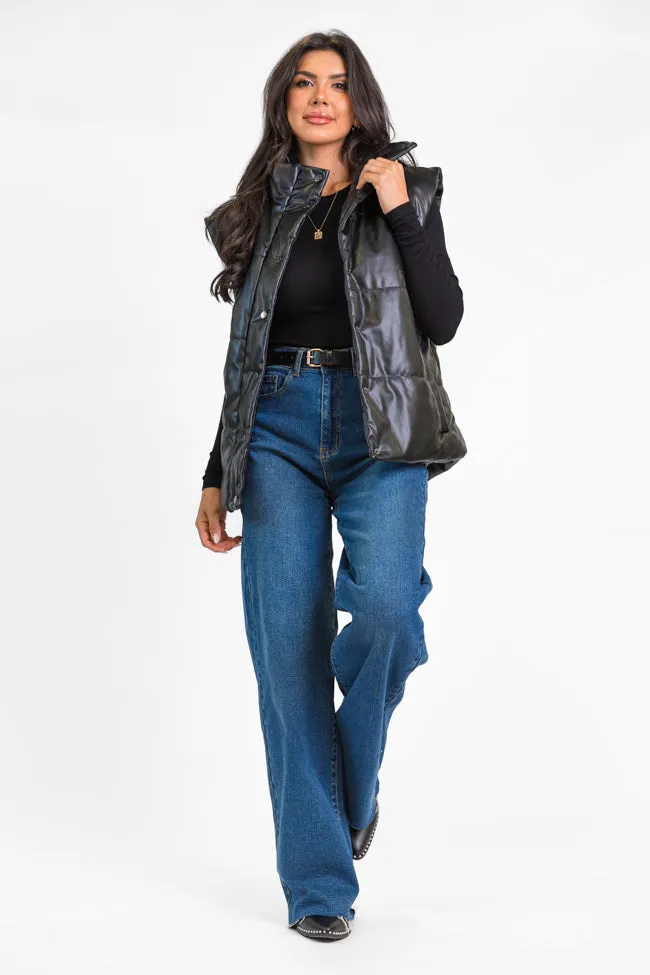 Wilder Days Black Faux Leather Puffer Vest FINAL SALE