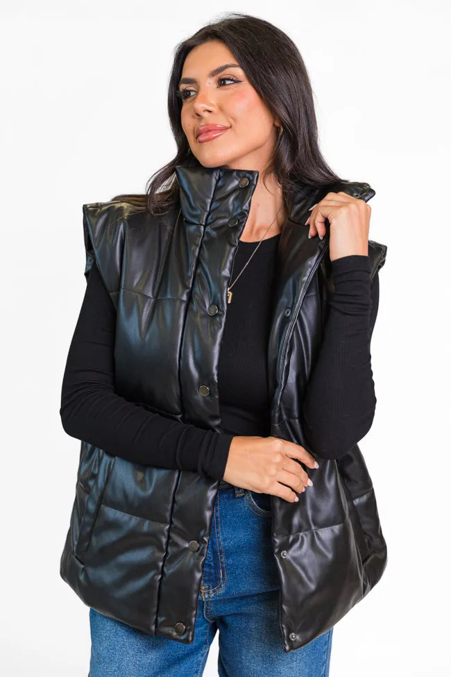 Wilder Days Black Faux Leather Puffer Vest FINAL SALE