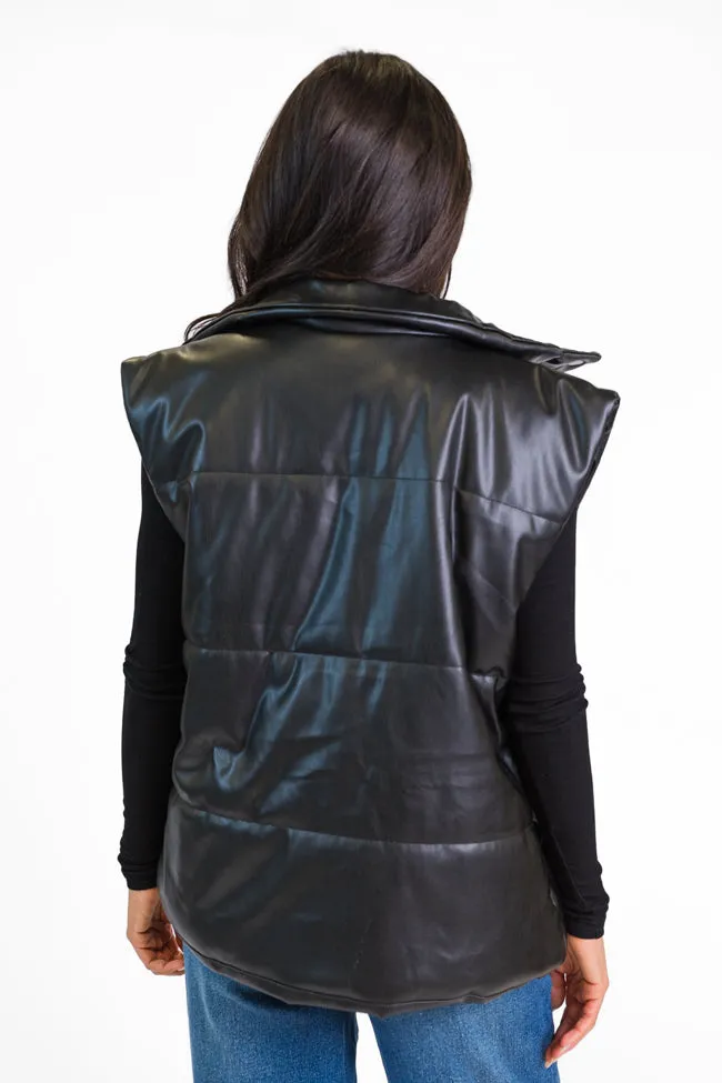 Wilder Days Black Faux Leather Puffer Vest FINAL SALE