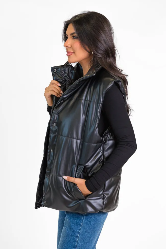 Wilder Days Black Faux Leather Puffer Vest FINAL SALE