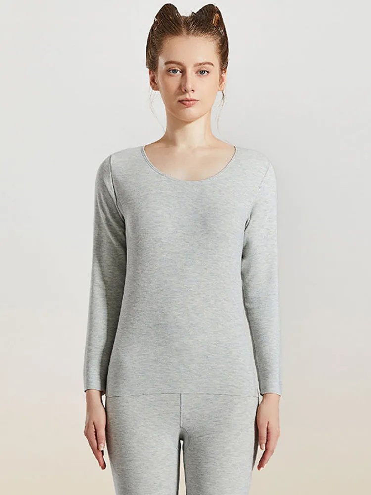 Women's Solid Color Silk Wool Long Sleeve Undershirt and Leggings Thermal Suit