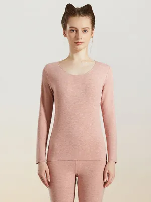 Women's Solid Color Silk Wool Long Sleeve Undershirt and Leggings Thermal Suit