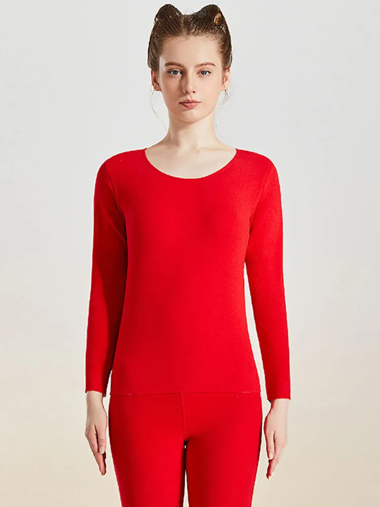 Women's Solid Color Silk Wool Long Sleeve Undershirt and Leggings Thermal Suit